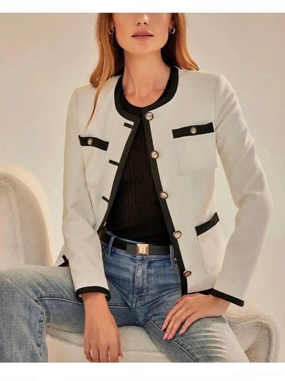 White House Black Market Stylist Jacket White & Black Size 4 Like New